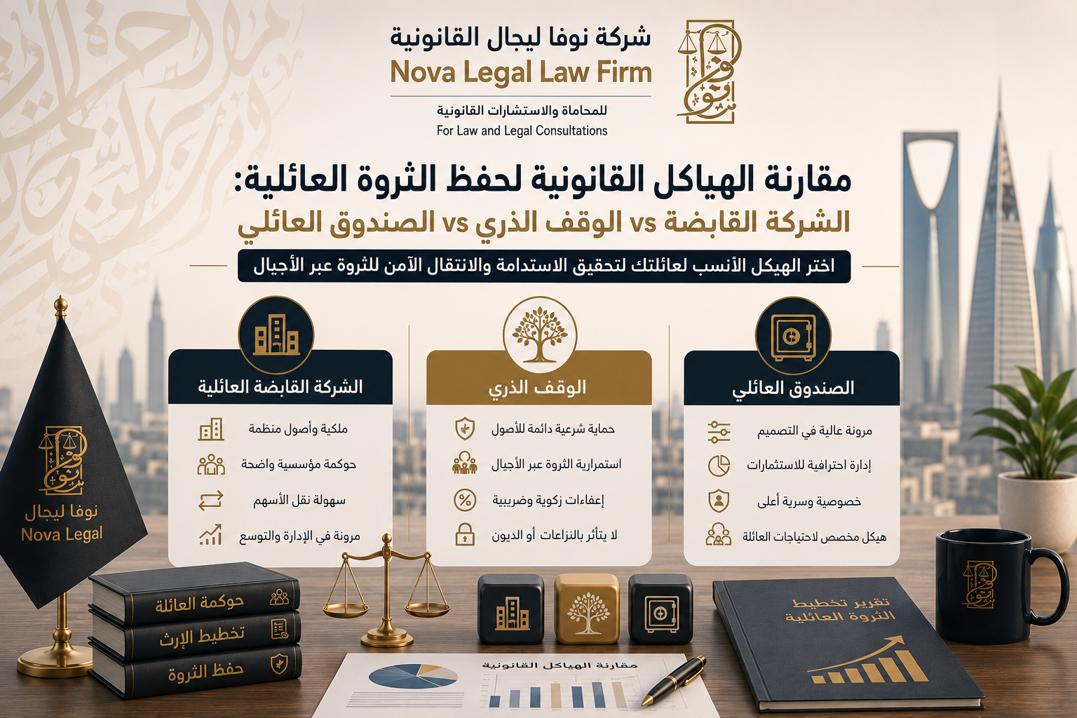 مقارنة الهياكل القانونية لحفظ الثروة العائلية: الشركة القابضة vs الوقف الذري vs الصندوق العائلي - نوفا ليجال