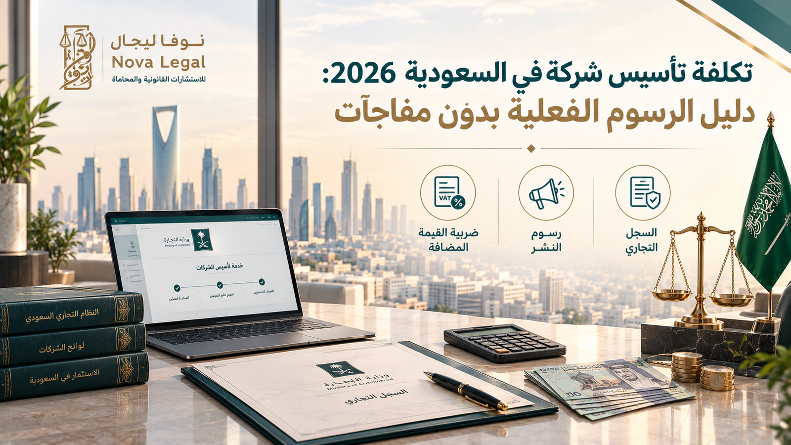 تكلفة تأسيس شركة في السعودية 2026: دليل الرسوم الفعلية بدون مفاجآت | نوفا ليجال